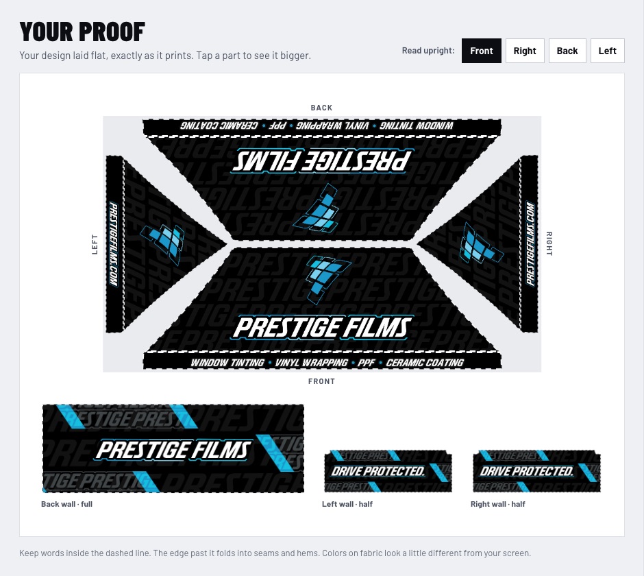 Your proof: the design laid flat, exactly as it prints