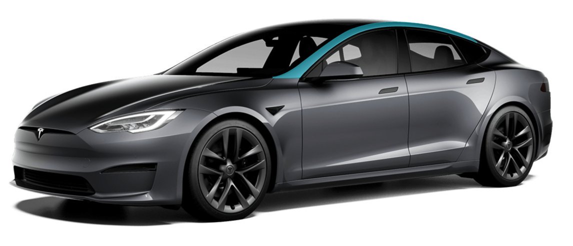 A-pillar PPF add-on coverage shown on a Tesla Model S