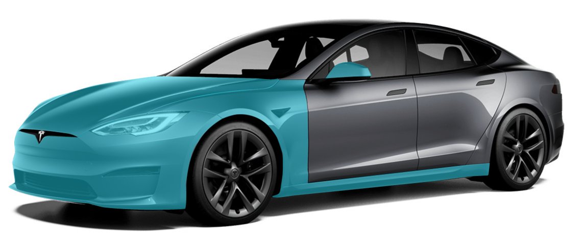 High Impact PPF package coverage shown on a Tesla Model S
