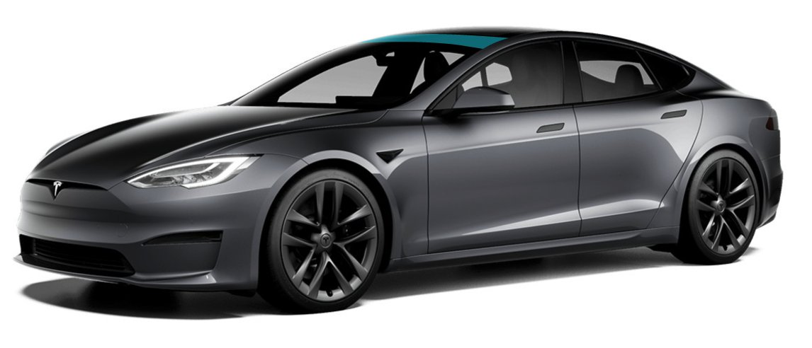 Partial roof PPF add-on coverage shown on a Tesla Model S