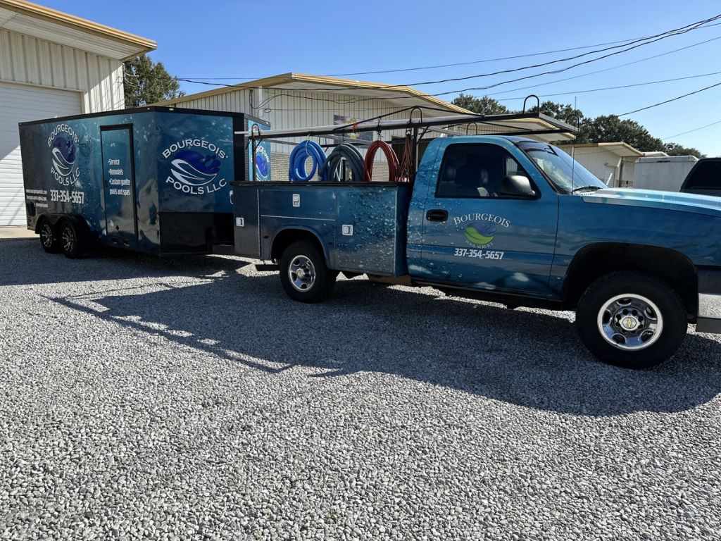Vinyl Wrap Installed on Bourgeois Pools Company Trailer
