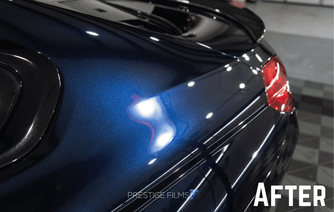 After undergoing a paint correction, a vehicle’s afterimage reveals the absence of scratches and swirl marks.