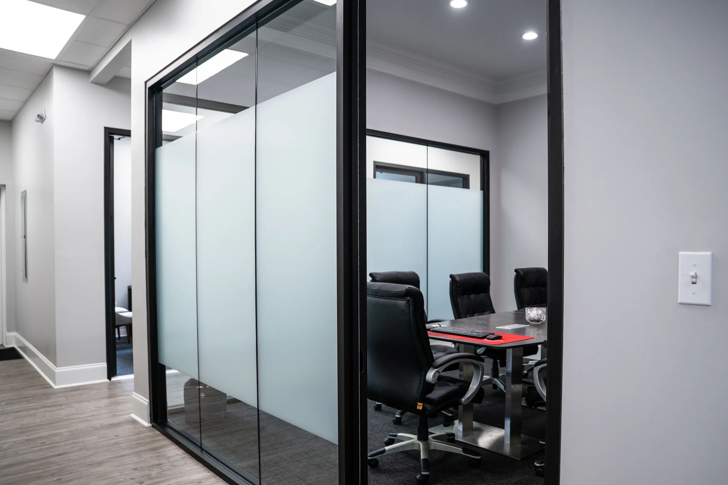 Office conference room with XPEL VISION White Frost window film on the glass walls