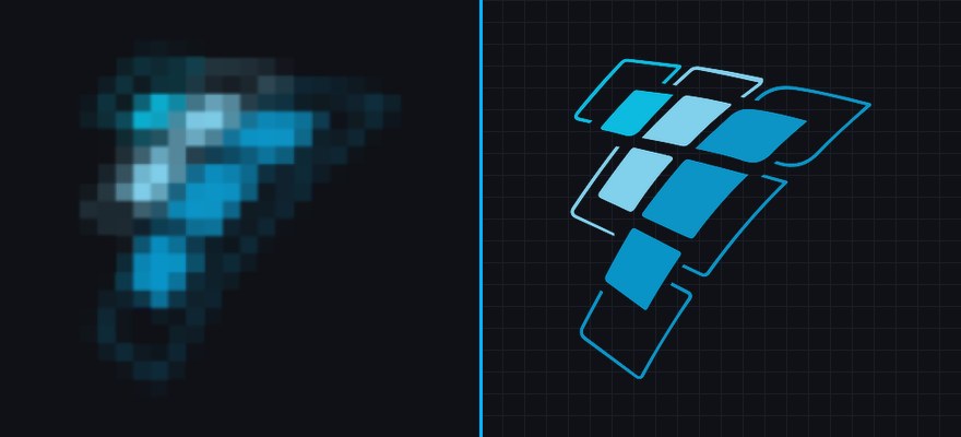 A blurry Prestige Films flag logo next to the same logo as a crisp vector