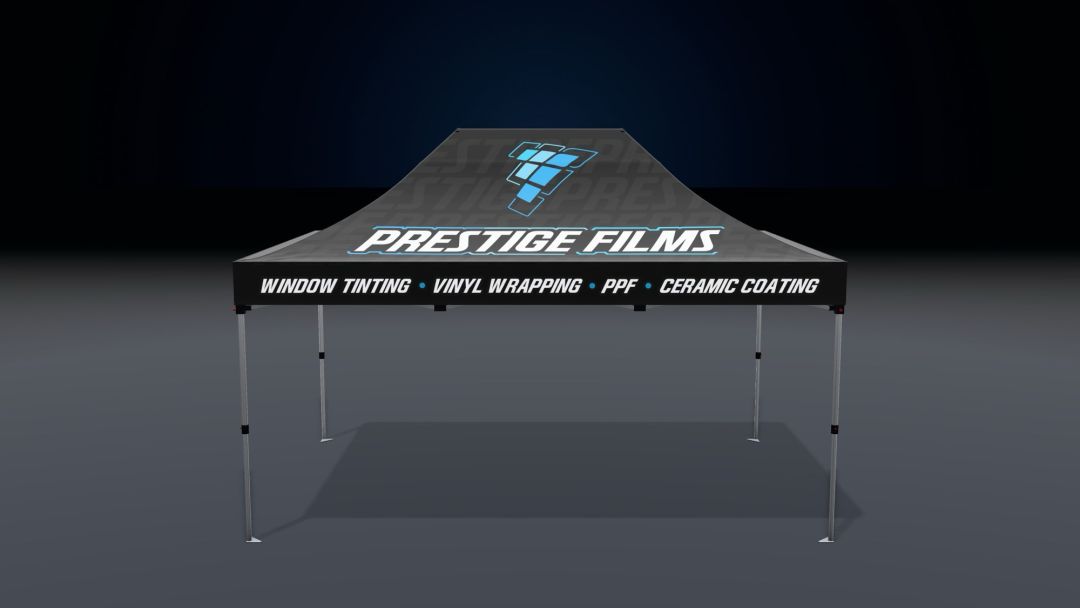 Our 10 × 15 ft custom event tent from the front, shown in our 3D designer
